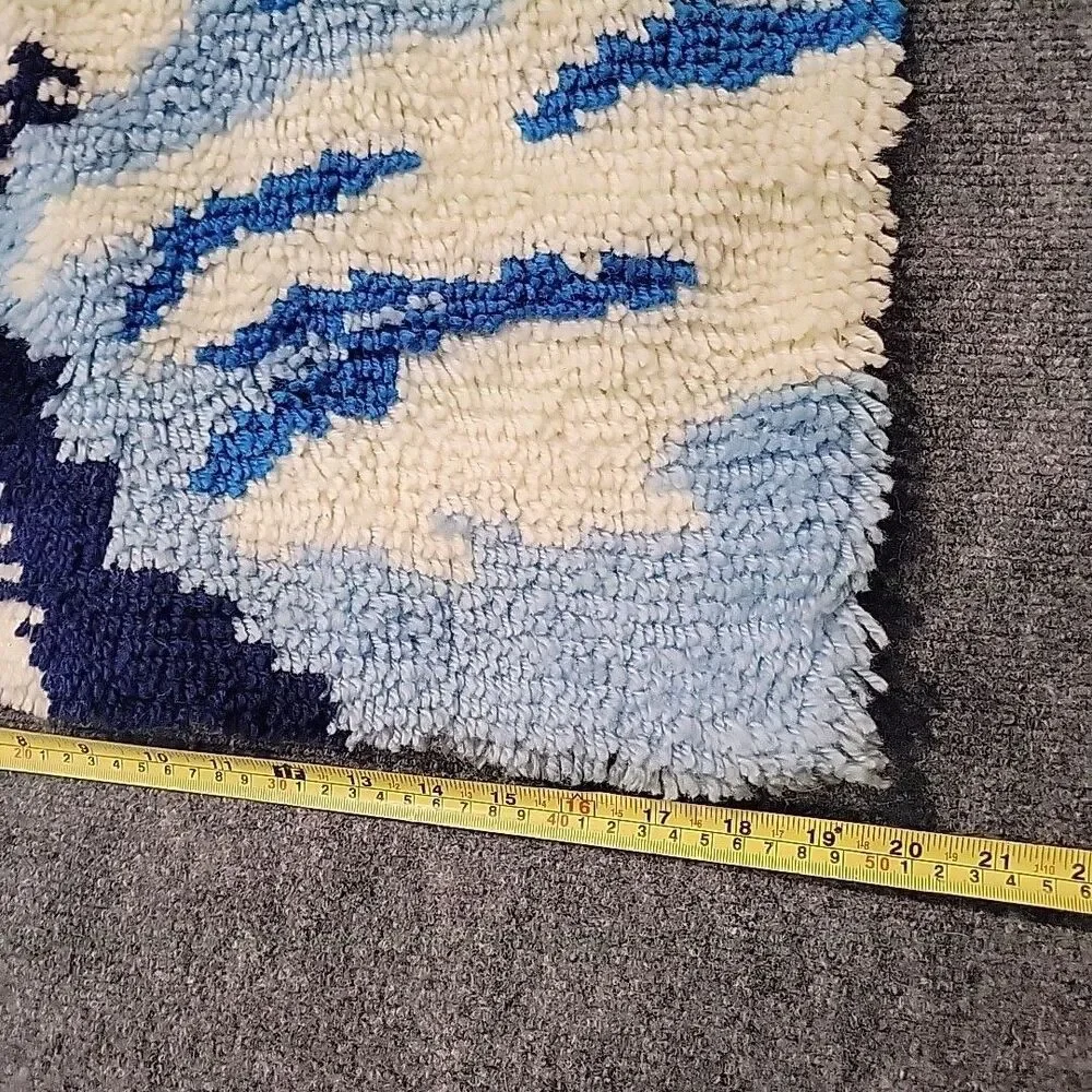 VTG Snow Landacape Latch Hook Wall Hanging Cottage Winter Kitsch 27” x 19”
